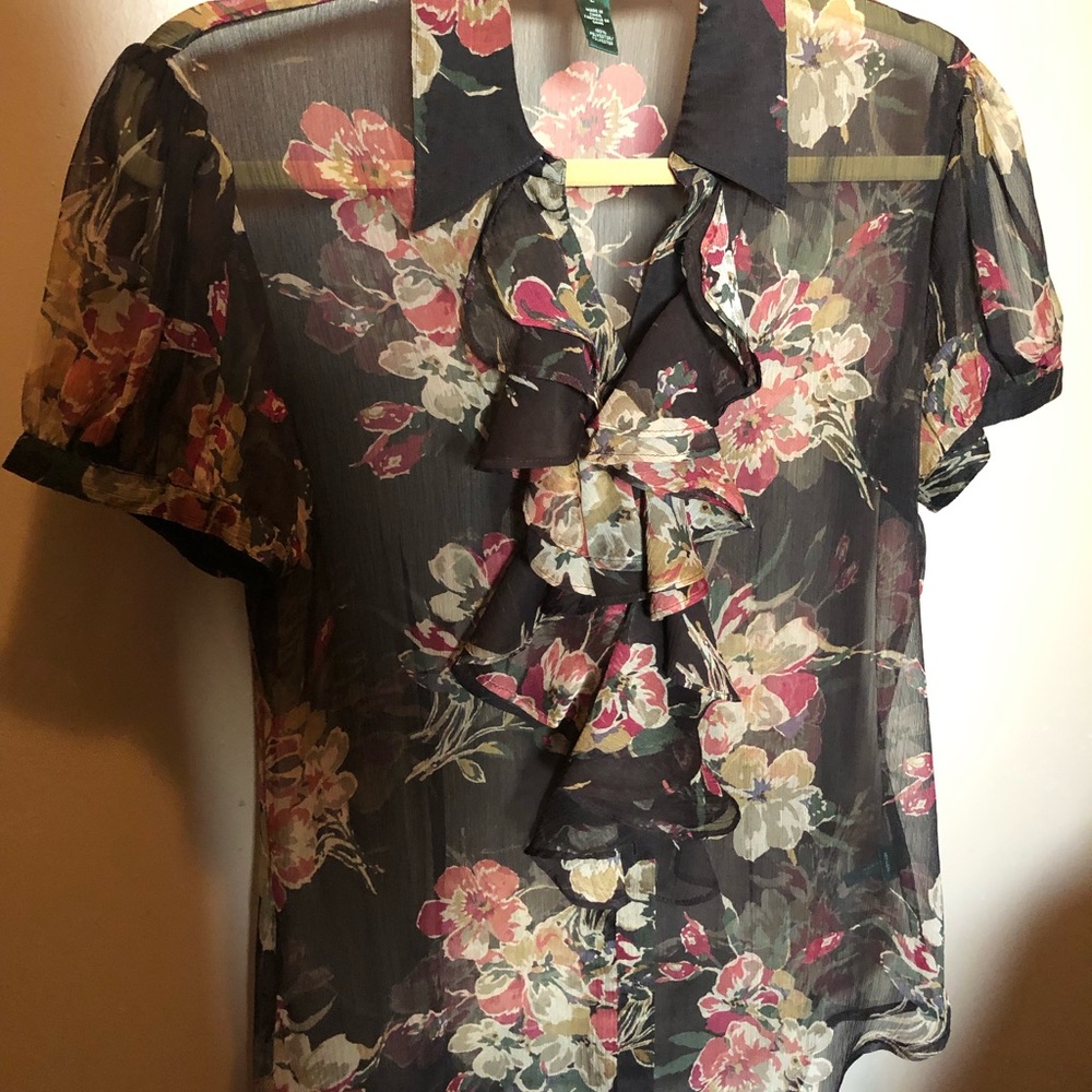 Lauren by Ralph Lauren Sheer flowered print blouse